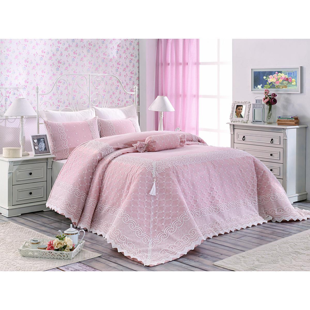 Покрывало c кружевом 270х265 см розовое Yagmur Evelina Arya AR-TR1006886-pink