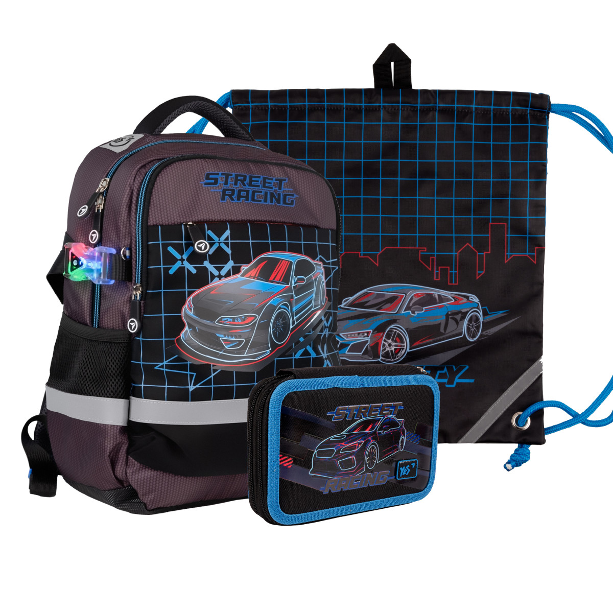 Рюкзак школьный с пеналом и сумкой для обуви YES S-52 Collection Street Racing 559779 3 предмета