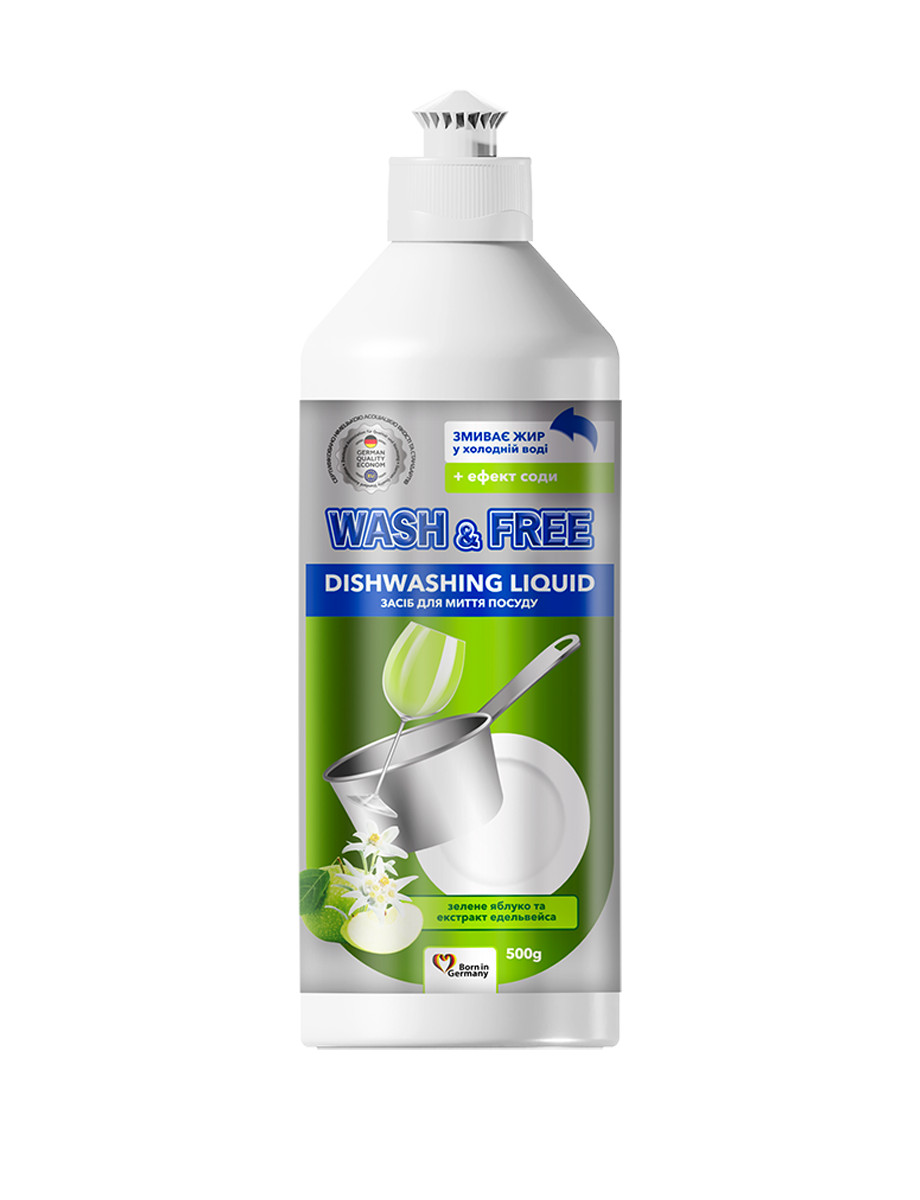 Средство для мытья посуды Wash & Free Зеленое яблоко и экстракт эдельвейса 724267 500 мл