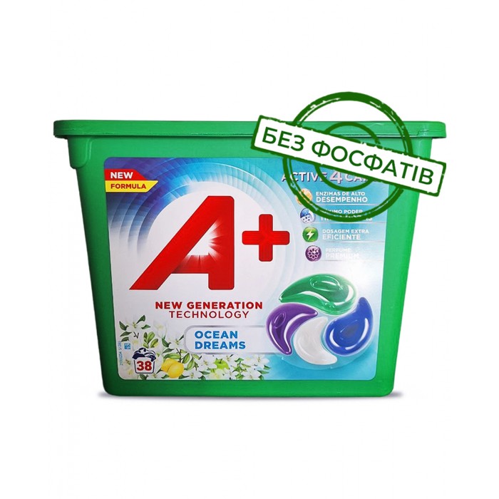 Капсулы для стирки A + Active 4 Ocean Dreams 8435495836544 38 шт