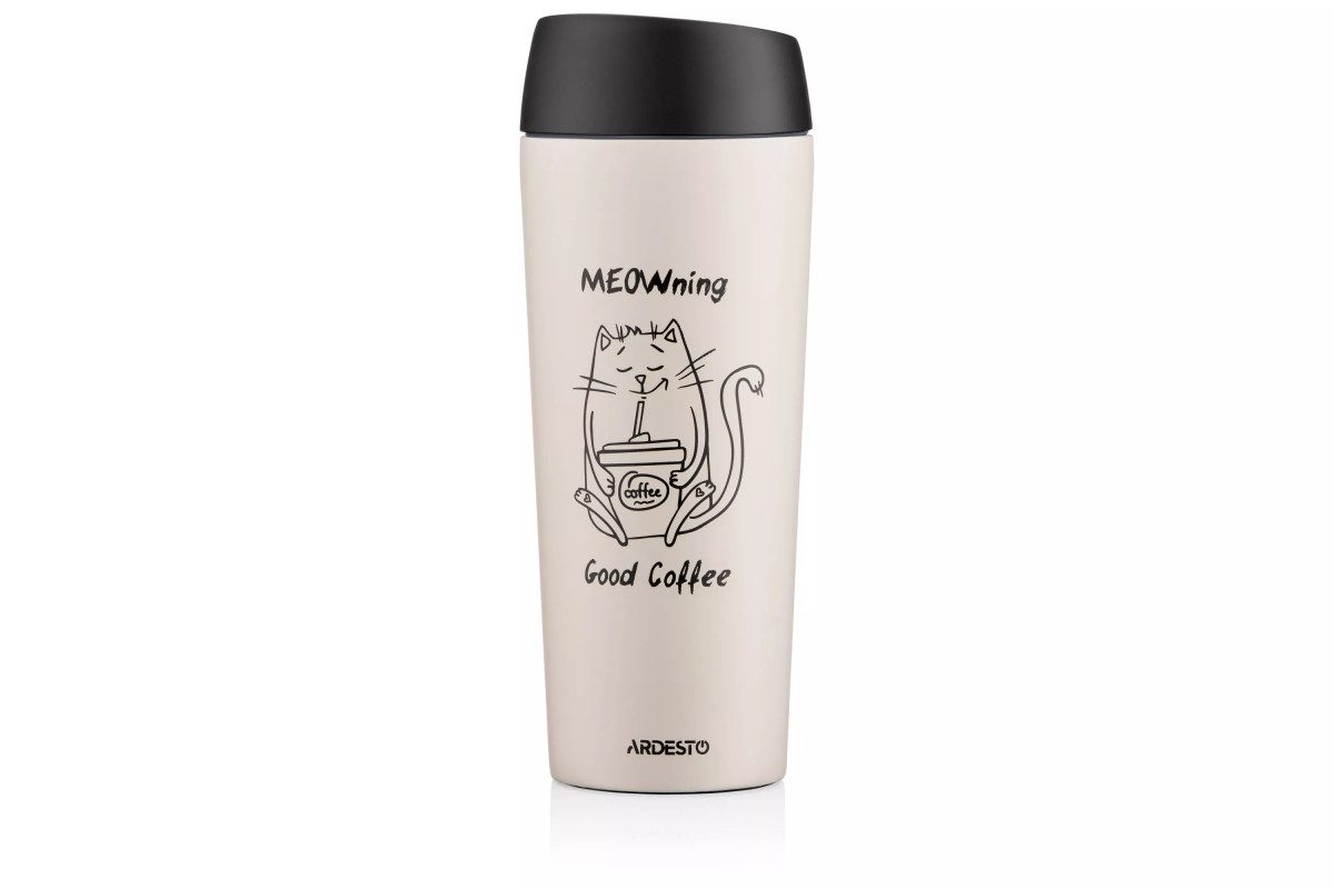 Термокружка Ardesto Сoffee Time Meowning AR-2645-WС 450 мл бежевая