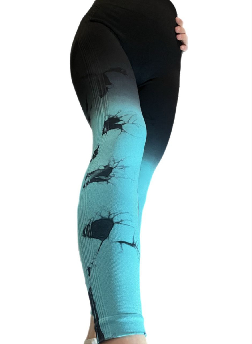 Леггинсы женские спортивные с пуш-ап Tie Dye gradient 18748 M черные с бирюзовым