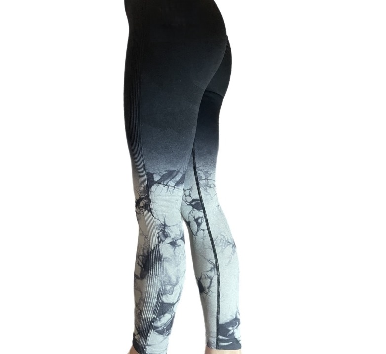 Леггинсы женские спортивные с пуш-ап Tie Dye gradient 20479 L черные с белым