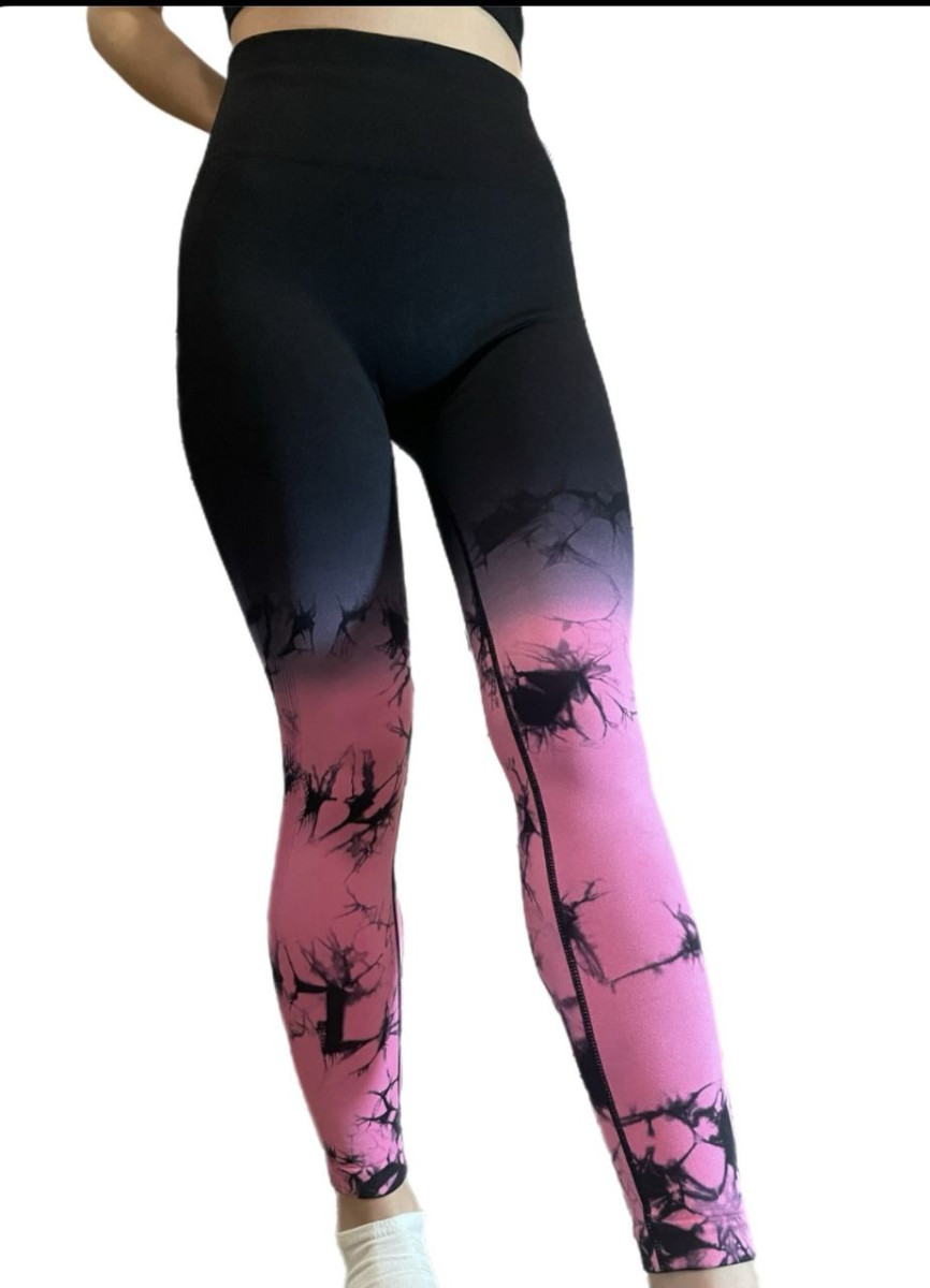 Леггинсы женские спортивные с пуш-ап Tie Dye gradient 18756 S черные с розовым